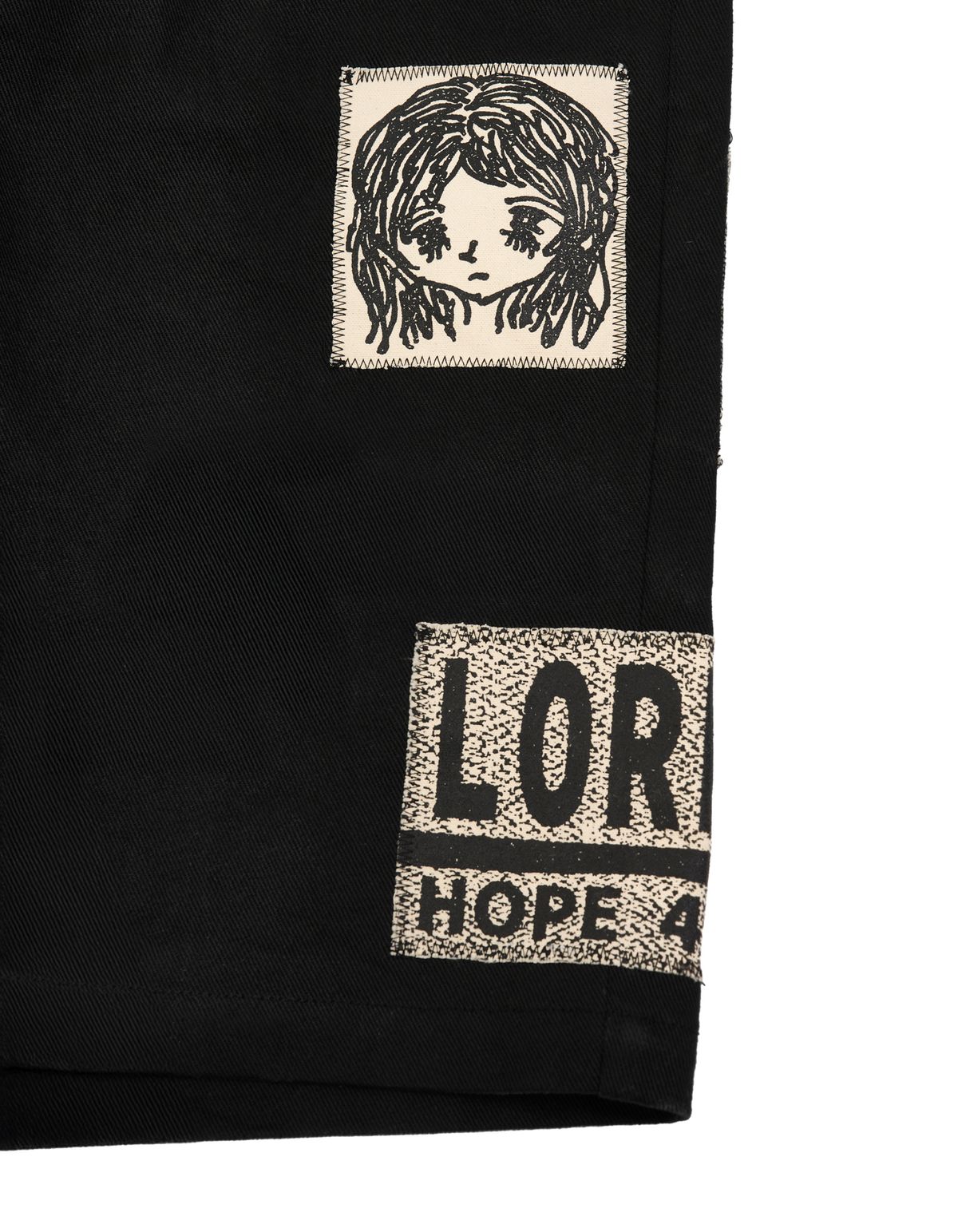 로어즈(LORES) Yearbook Appliqued Work Shorts - Black