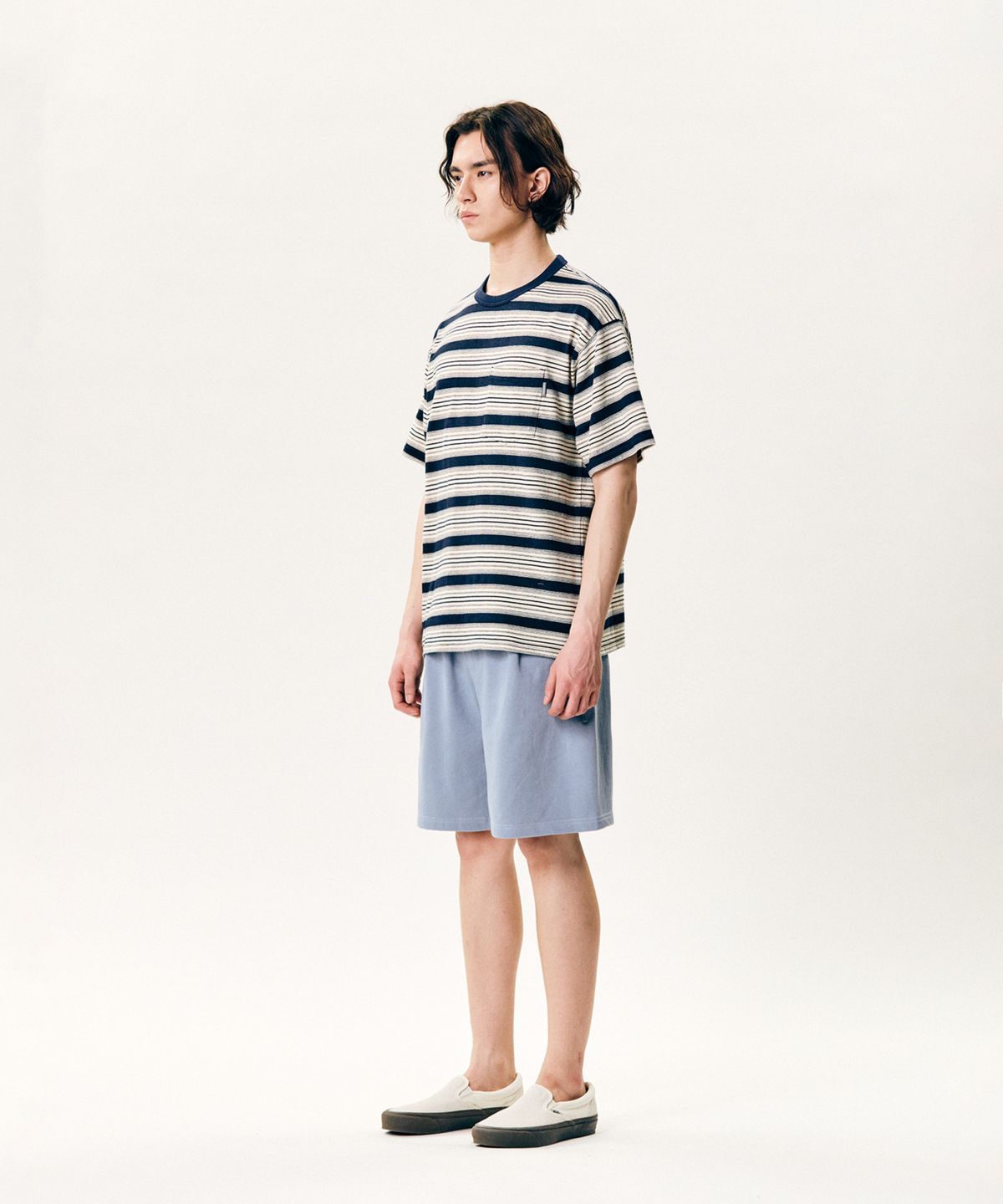에스피오나지(ESPIONAGE) Pleated Sweat Shorts Misty Blue