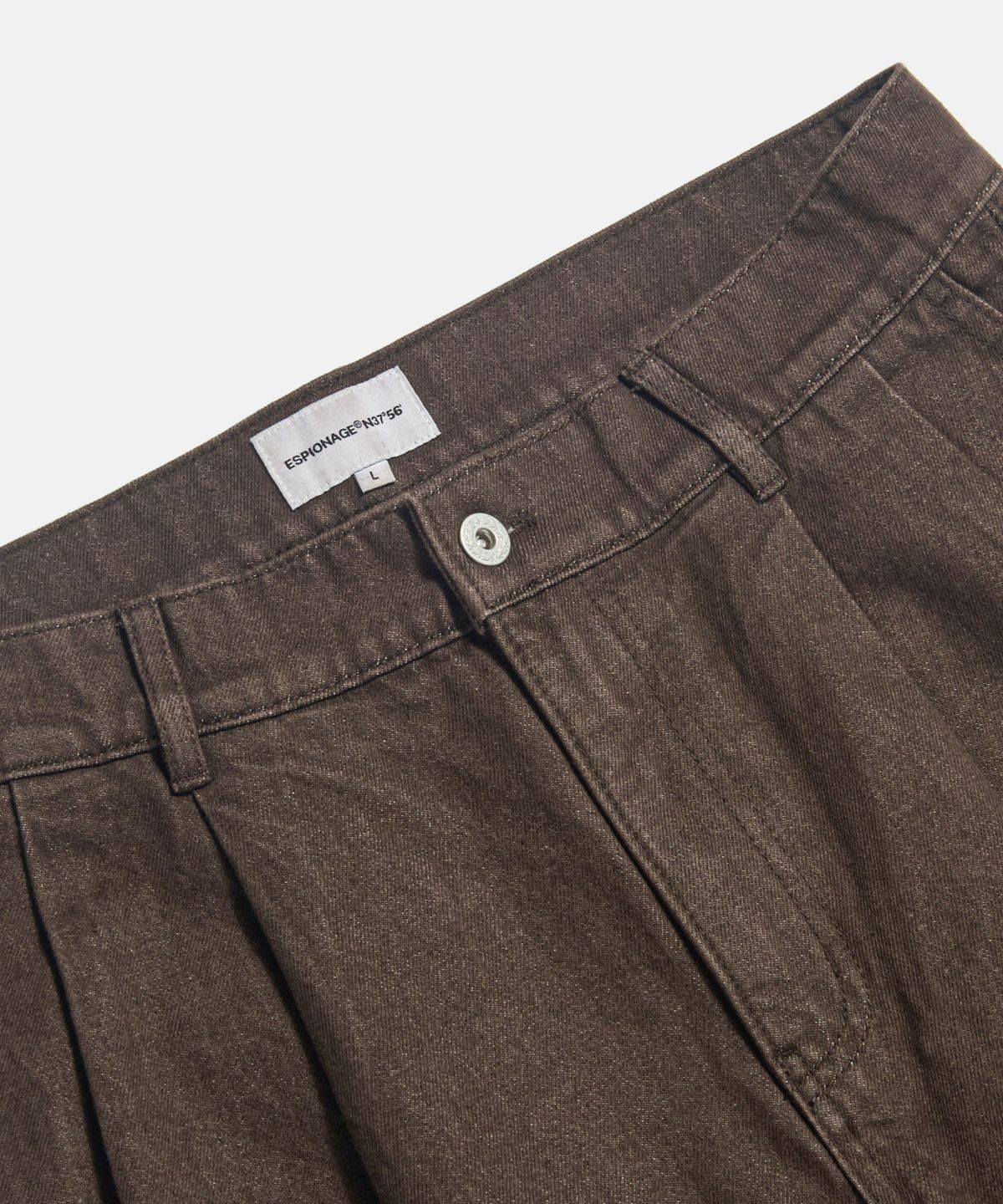 에스피오나지(ESPIONAGE) Double Pleats Denim Shorts Washed Brown