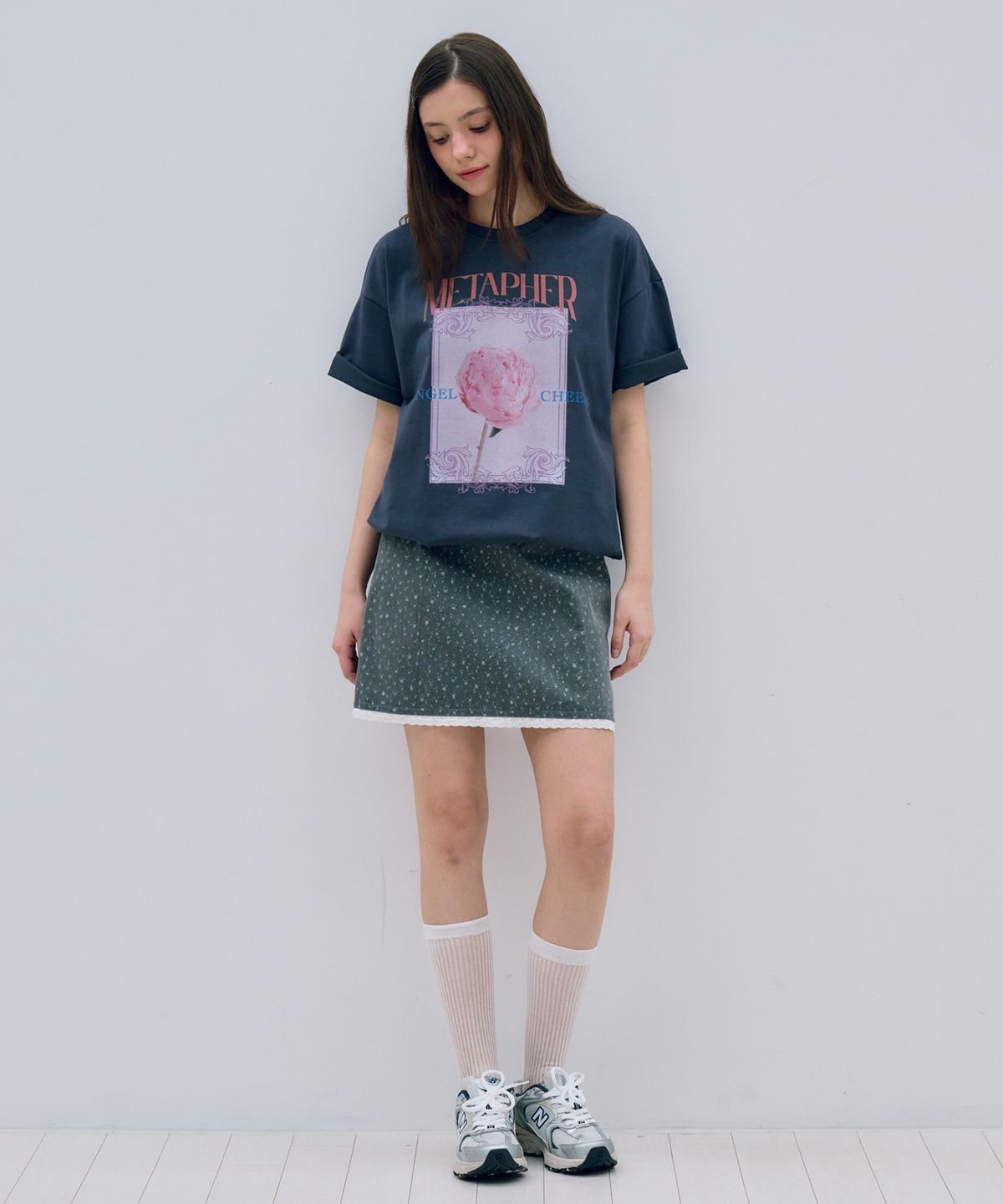 메타퍼(METAPHER) MET 엔젤 블루썸 DTP 반팔티 빈티지 챠콜
