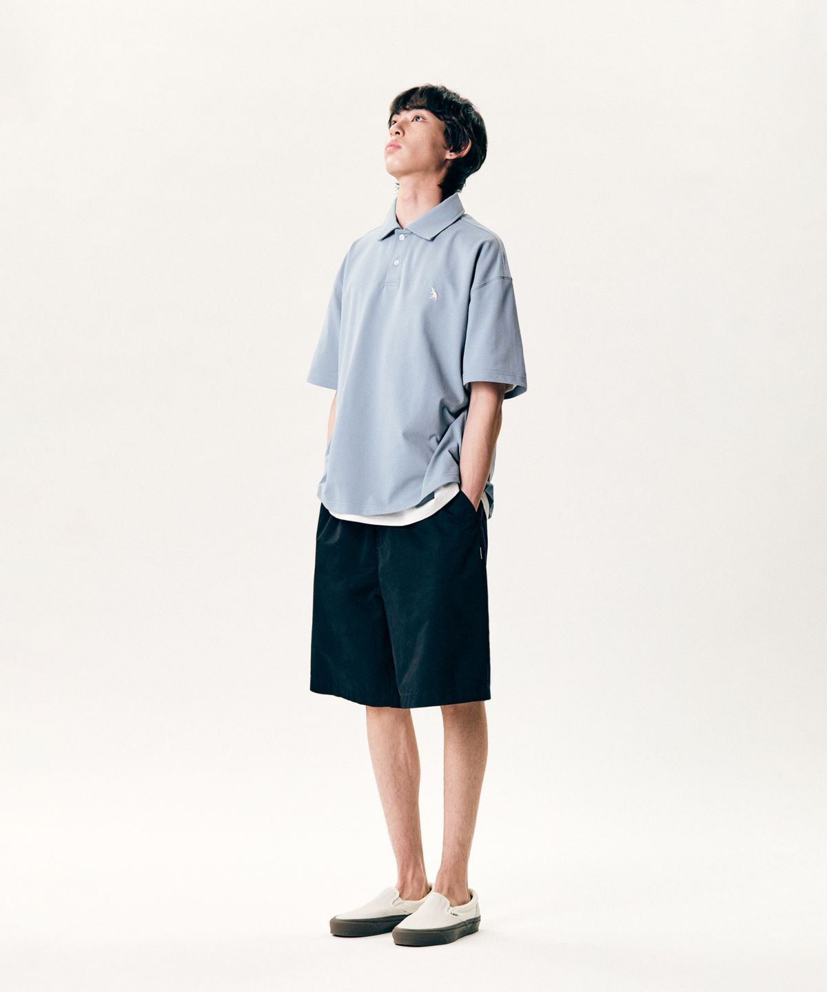 에스피오나지(ESPIONAGE) Over Pique Polo Shirt Powder Blue