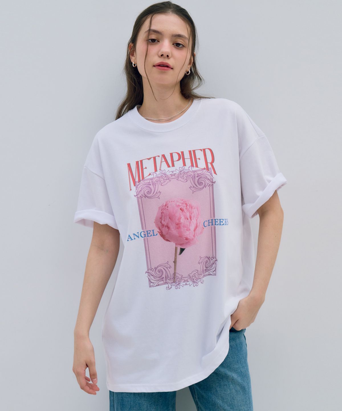메타퍼(METAPHER) MET 엔젤 블루썸 DTP 반팔티 퓨어 화이트