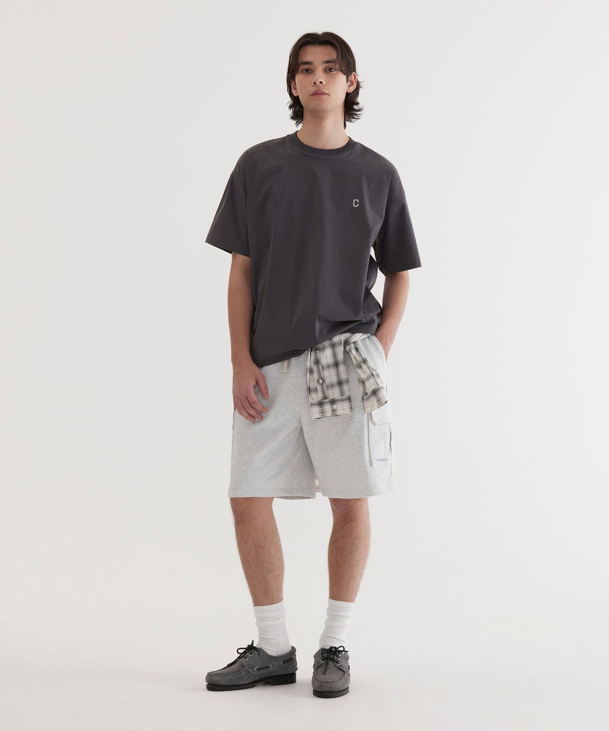 커버낫(COVERNAT) 레귤러 어센틱 스웻 카고 쇼츠 Heather Gray