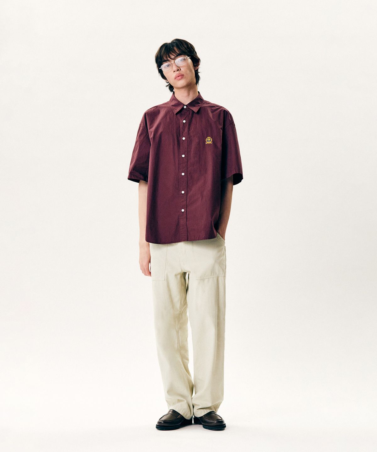 에스피오나지(ESPIONAGE) Crest Logo S/S Over Shirt Burgundy