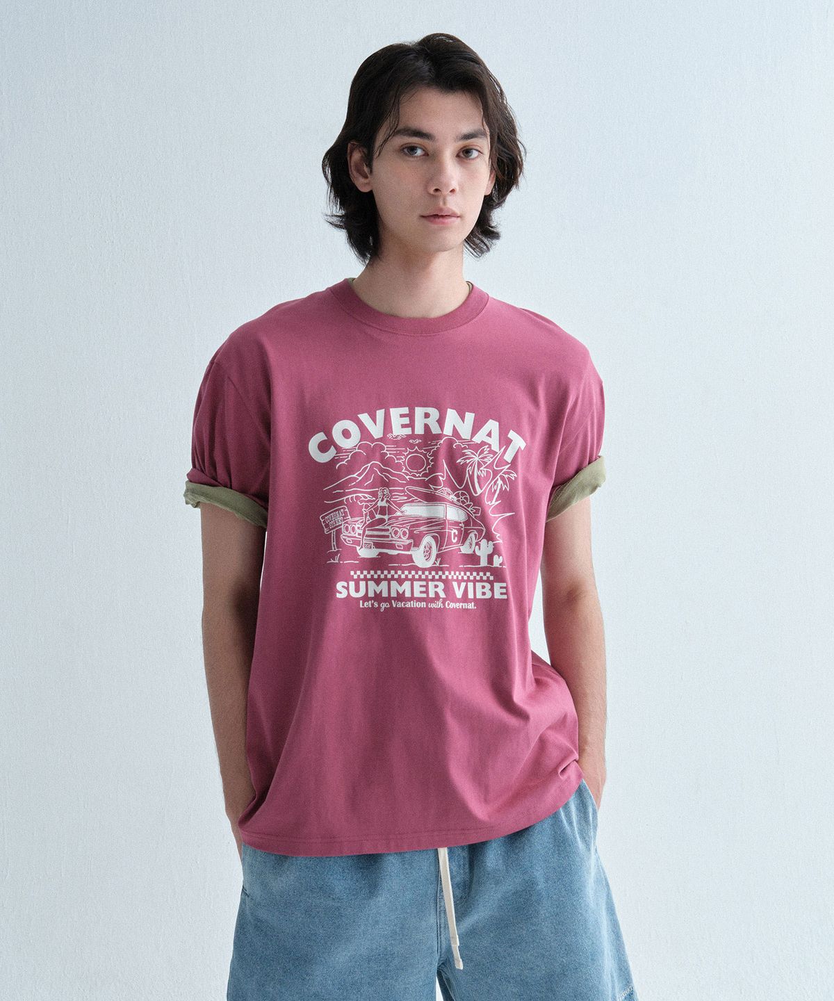 커버낫(COVERNAT) 볼륨 카 그래픽 티셔츠 Magenta