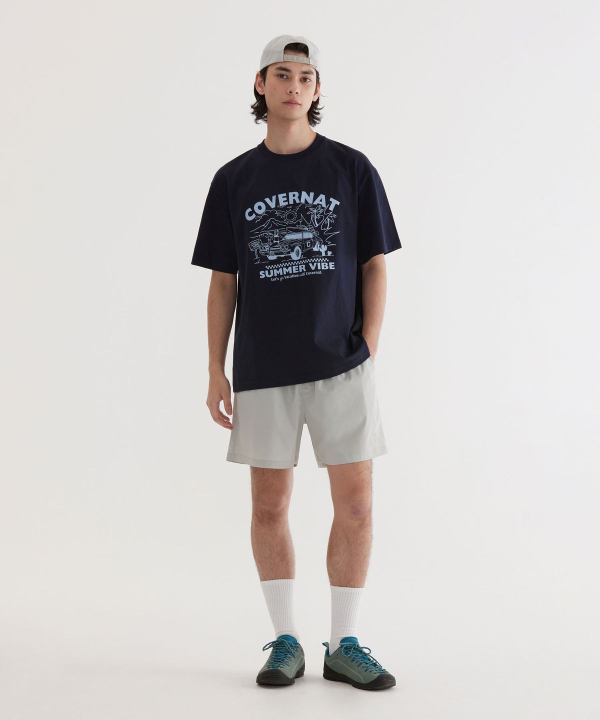 커버낫(COVERNAT) 볼륨 카 그래픽 티셔츠 Dark Navy