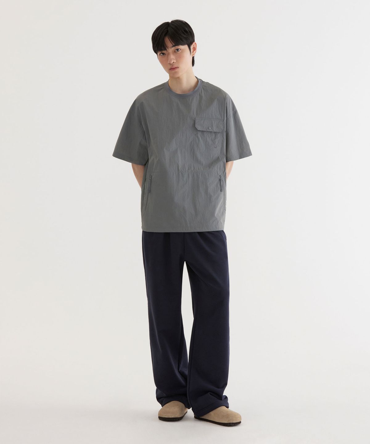 커버낫(COVERNAT) 우븐 유틸리티 티셔츠 Sage Gray