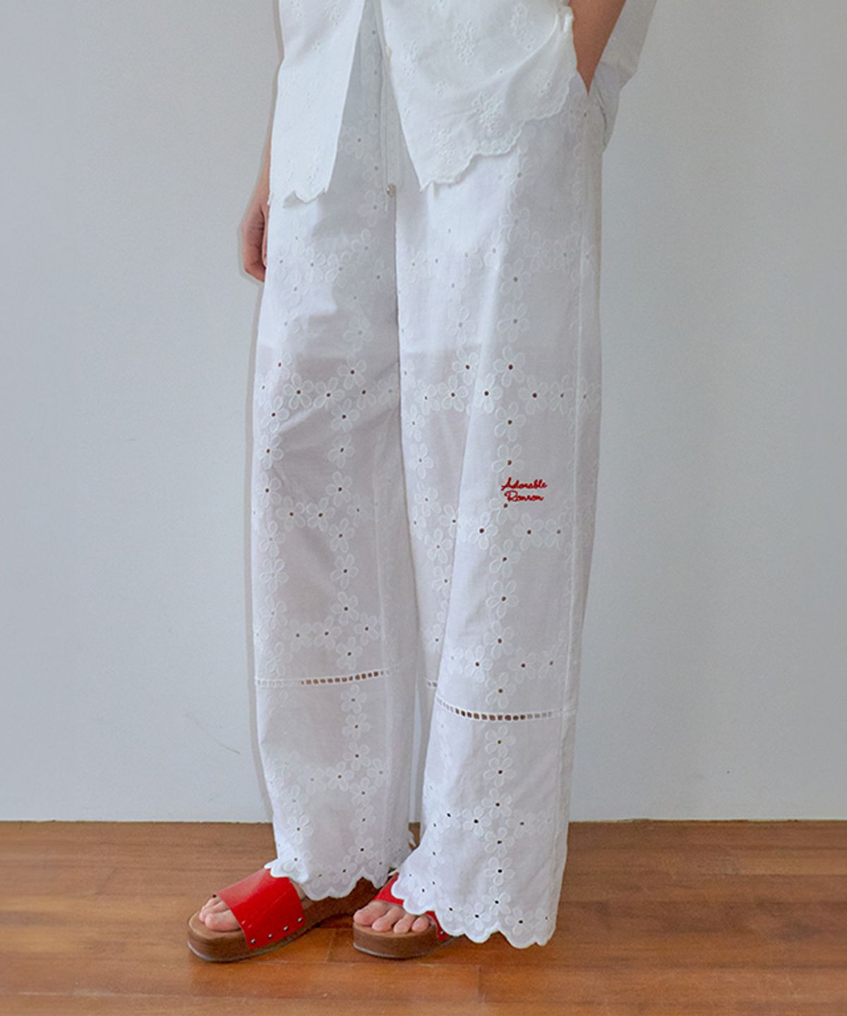 론론(RONRON) [SET] COTTON EYELET SCALLOP SHIRT SET UP
