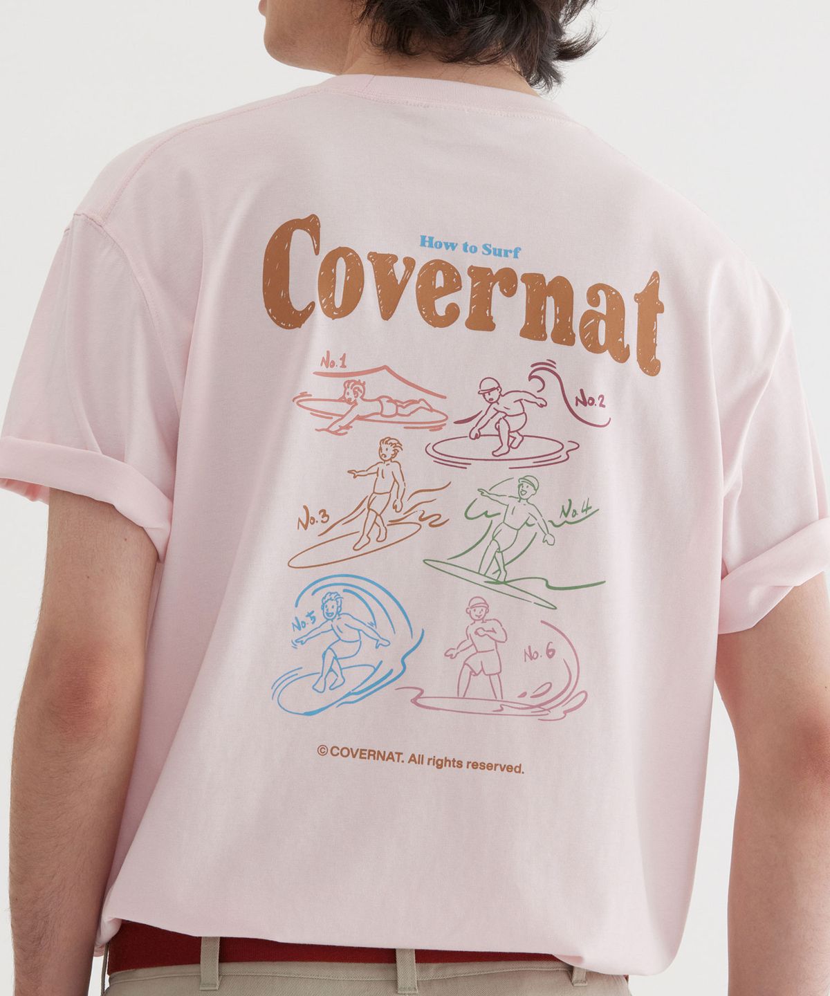 커버낫(COVERNAT) 쿨 코튼 서핑 모션 그래픽 티셔츠 Light Pink