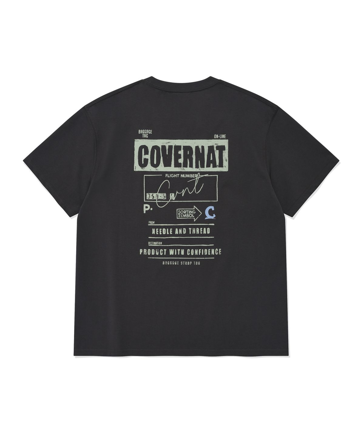 커버낫(COVERNAT) 수피마 배기지택 그래픽 티셔츠 Charcoal