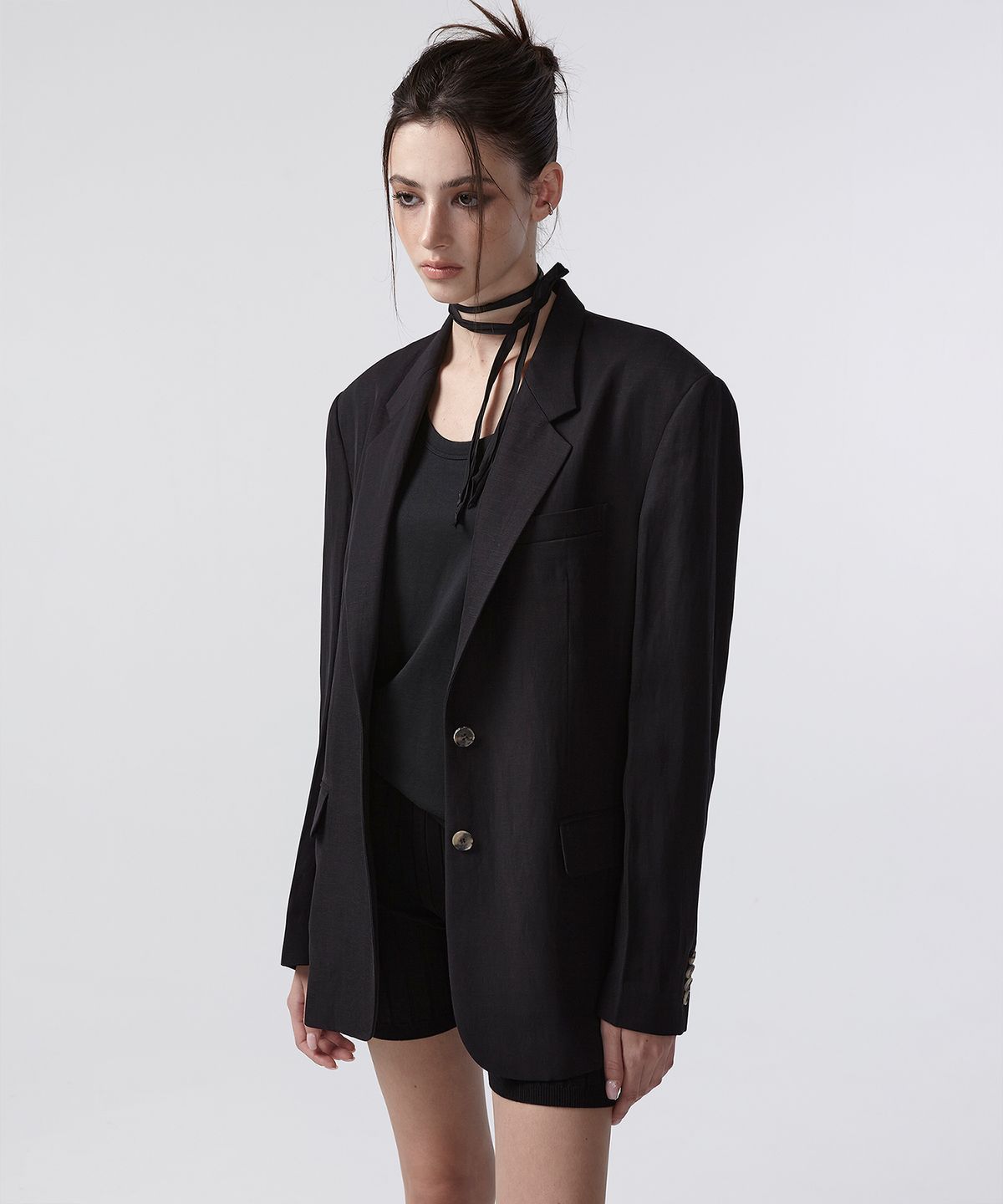 이안조(EAN JO) VISCOSE OVERSIZED SINGLE BREASTED JACKET (BLACK)