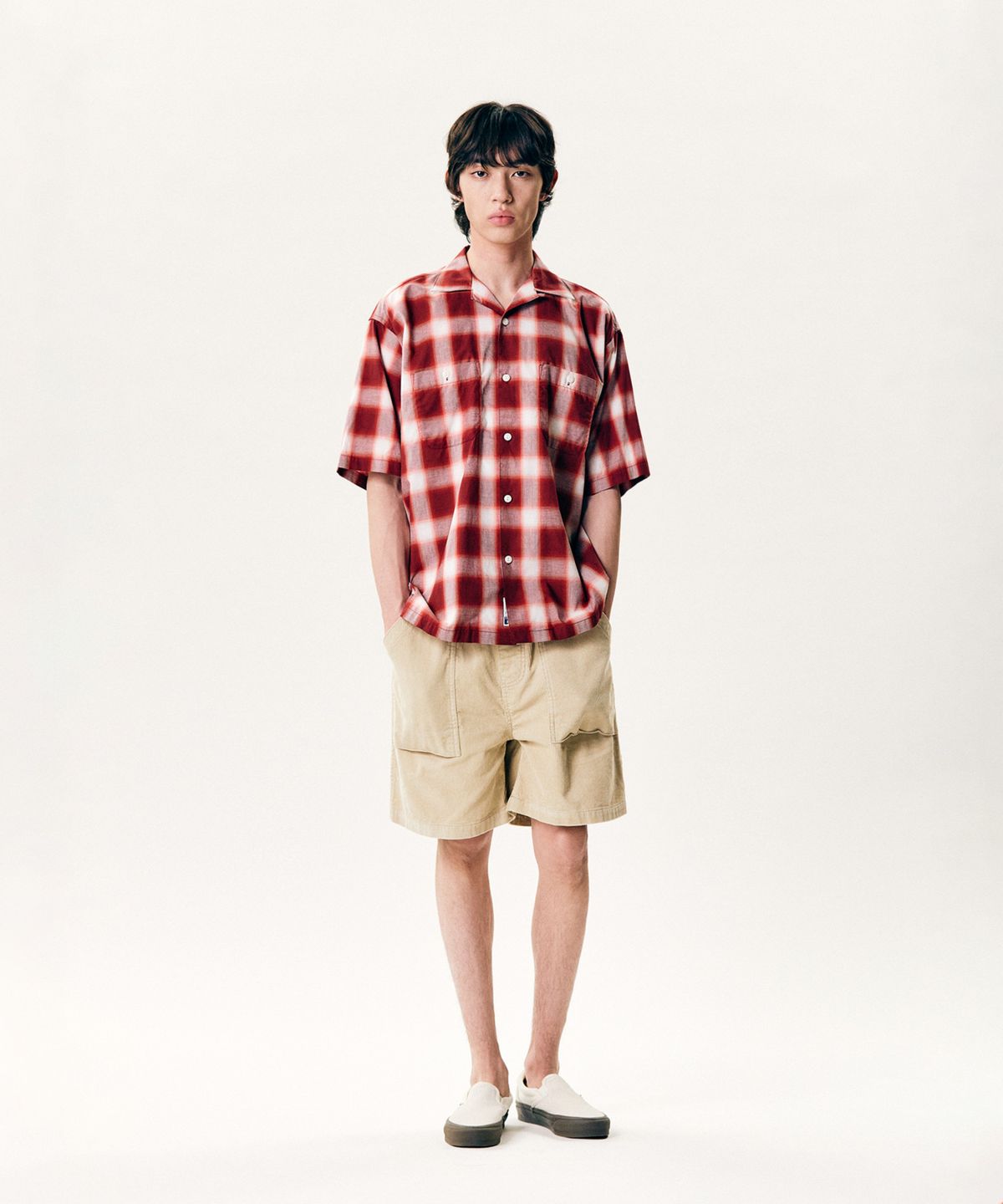 에스피오나지(ESPIONAGE) 2 Pocket S/S Work Shirt Red Ombre