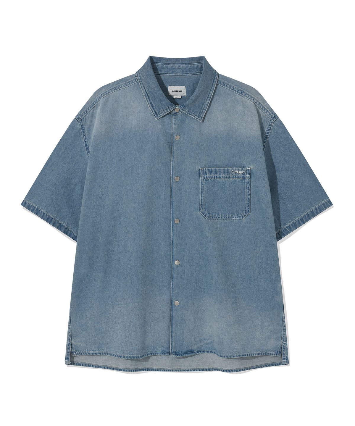 커버낫(COVERNAT) 워싱 데님 하프 셔츠 Light Blue