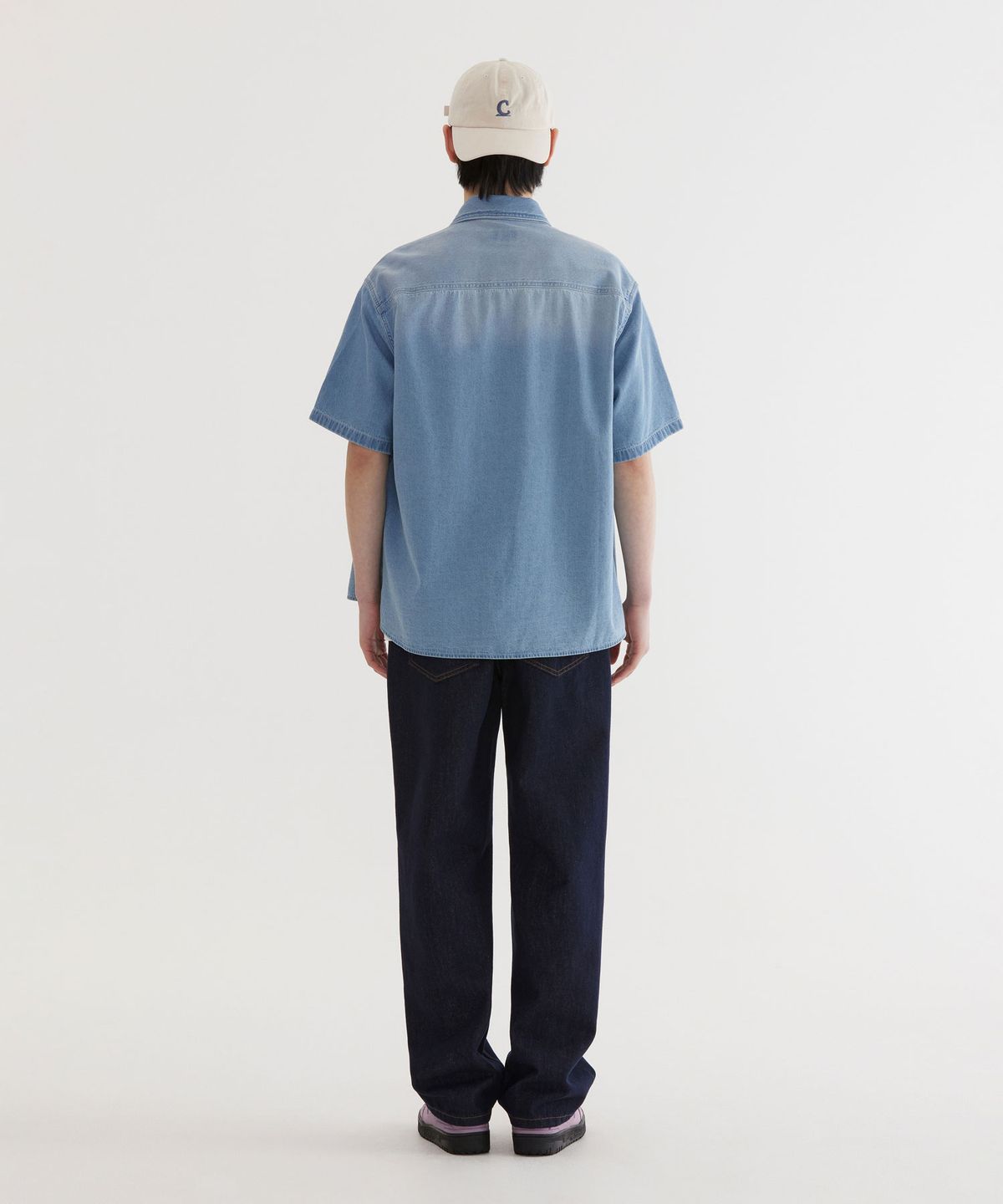커버낫(COVERNAT) 워싱 데님 하프 셔츠 Light Blue