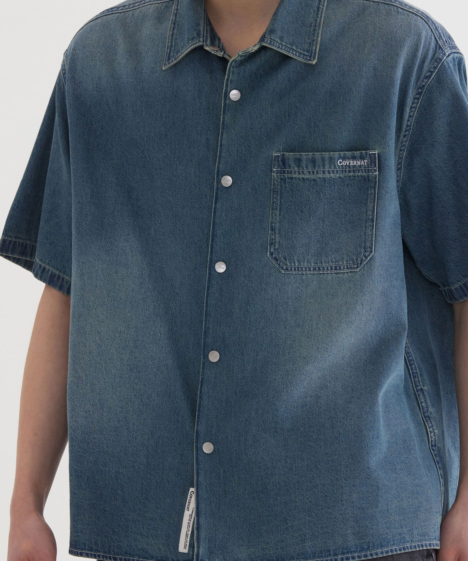 COVERNATのWashed Denim Half Shirt 全2色 MUSINSA | COVERNAT Washed denim half shirt Blue