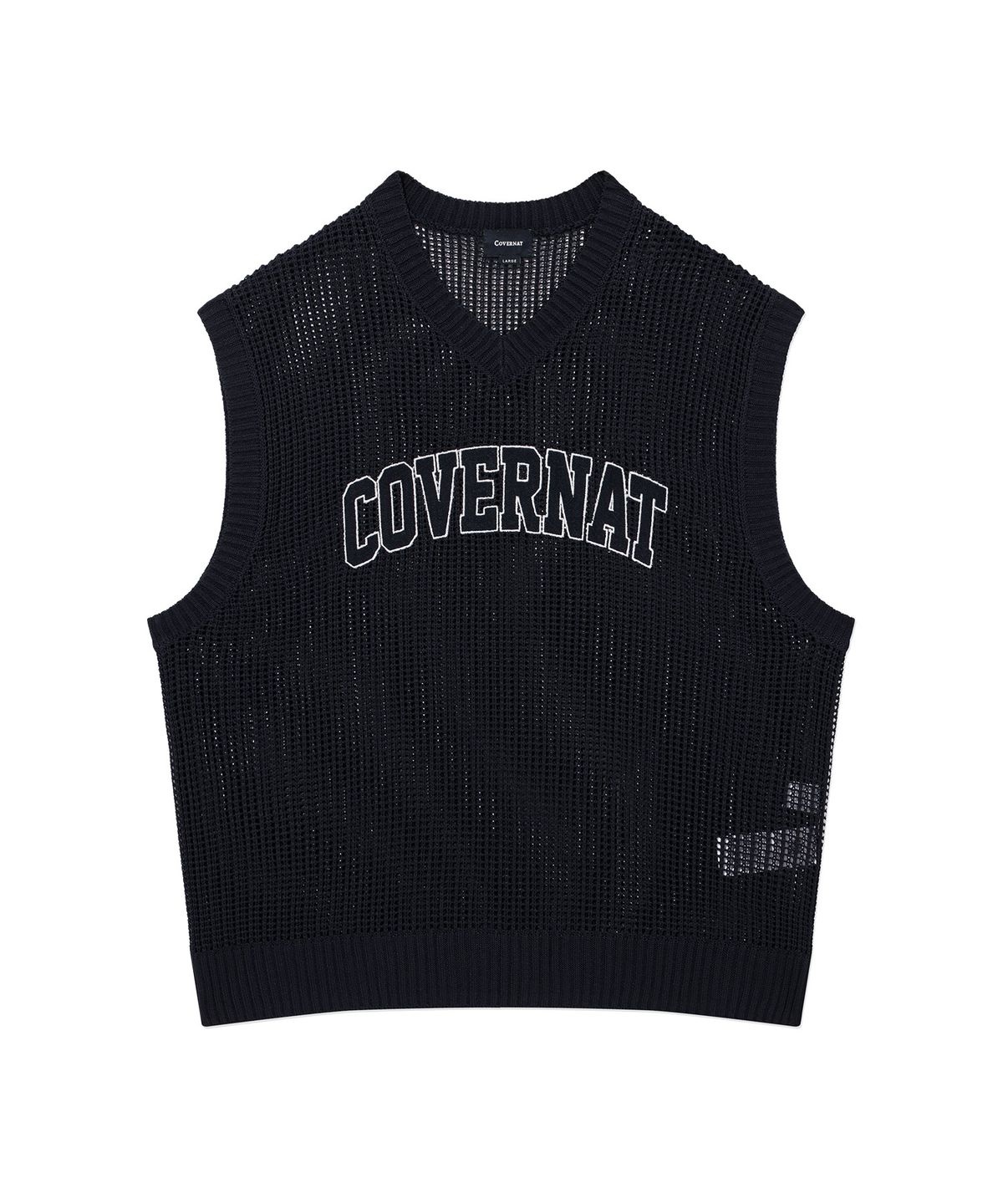 커버낫(COVERNAT) 아치 로고 매쉬 니트 베스트 Dark Navy
