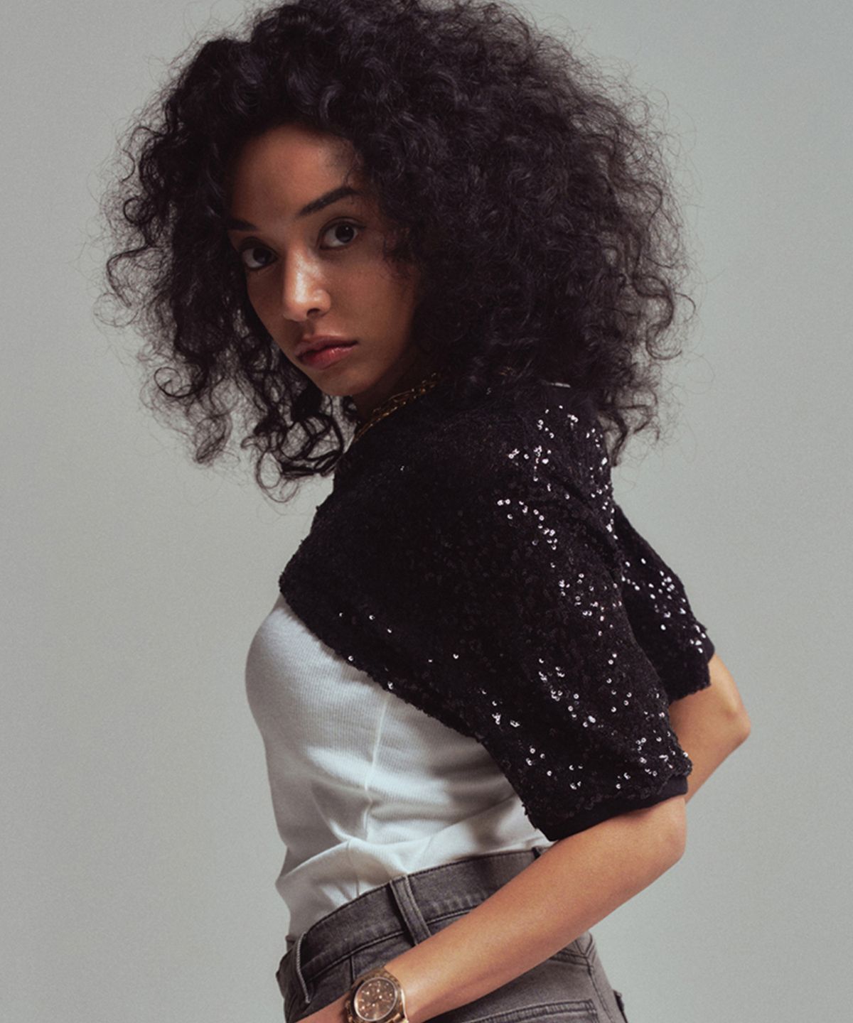 에르에르(ERER) Sequin cropped t-shirt Black
