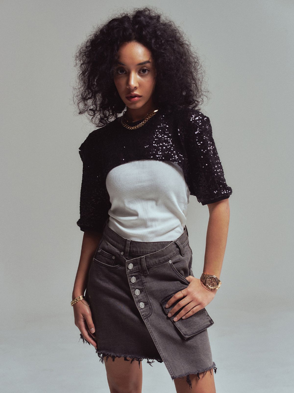 에르에르(ERER) Sequin cropped t-shirt Black