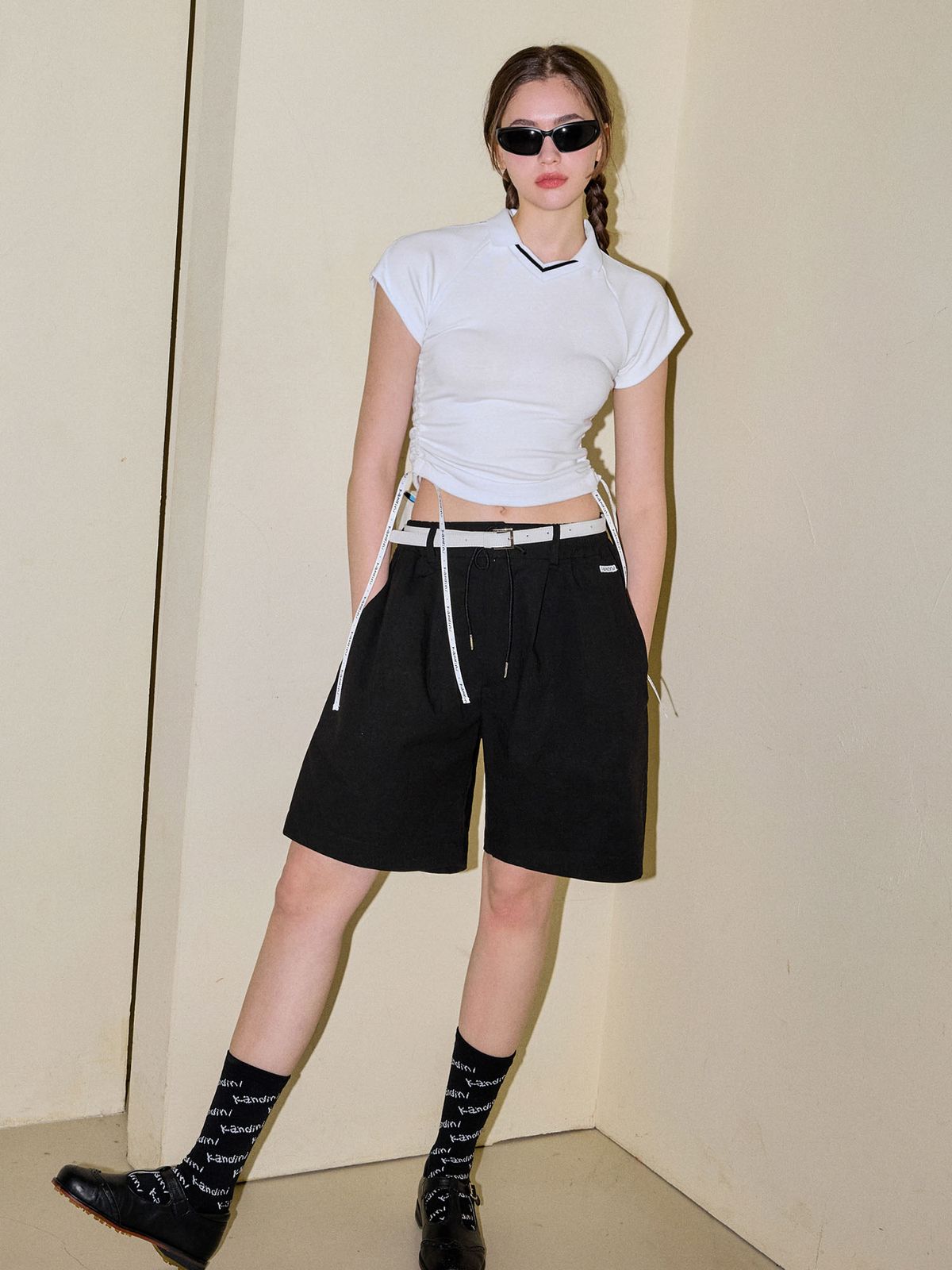 칸디니(KANDINI) 블랙 밴딩 하프팬츠_Unisex