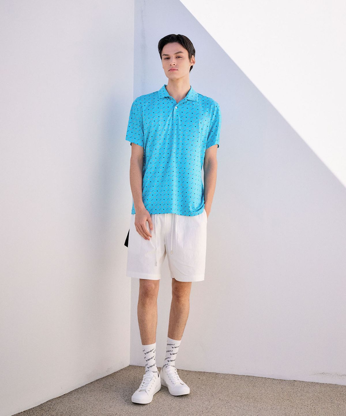 칸디니(KANDINI) 블루 프린팅 로고 반팔 카라티_Unisex