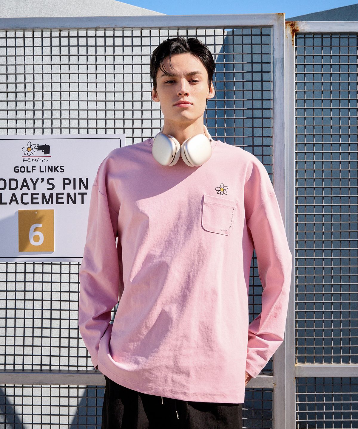 칸디니(KANDINI) 핑크  포켓 긴팔 티셔츠_Unisex