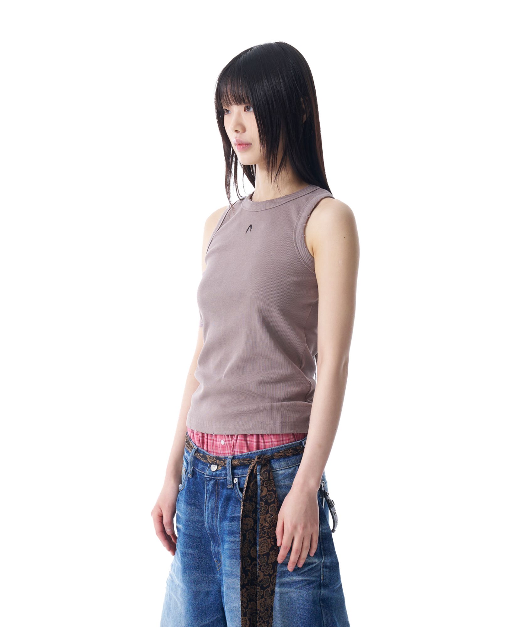 タンクトップ AAKAM Distressed Logo Sleeveless 5FT1655 MUSINSA | AAKAM Distressed Logo Sleeveless (Brown)