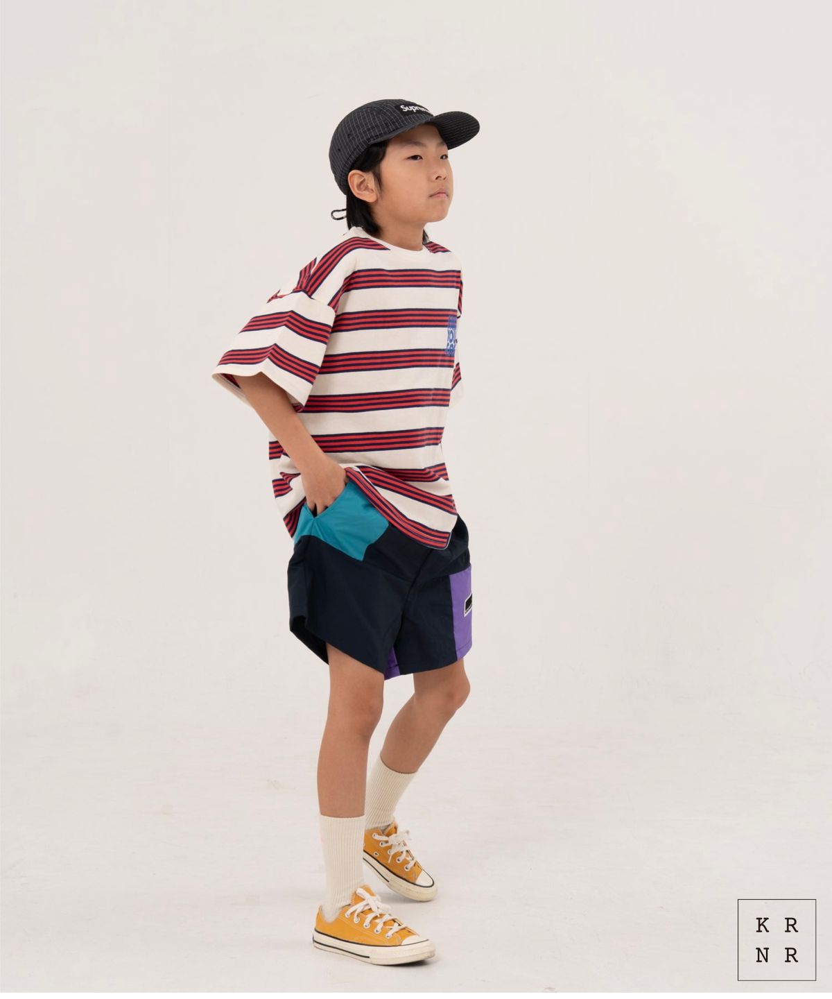 쿠르나르(KRNR) 쿨 컬러 블록 쇼츠 팬츠 블루, 블랙