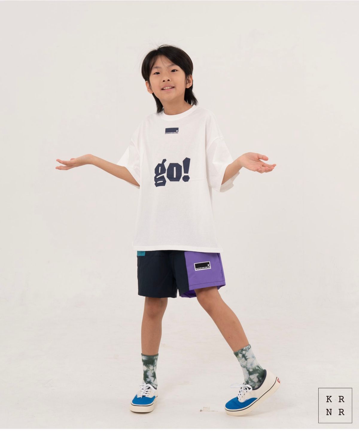 쿠르나르(KRNR) 쿨 컬러 블록 쇼츠 팬츠 블루, 블랙