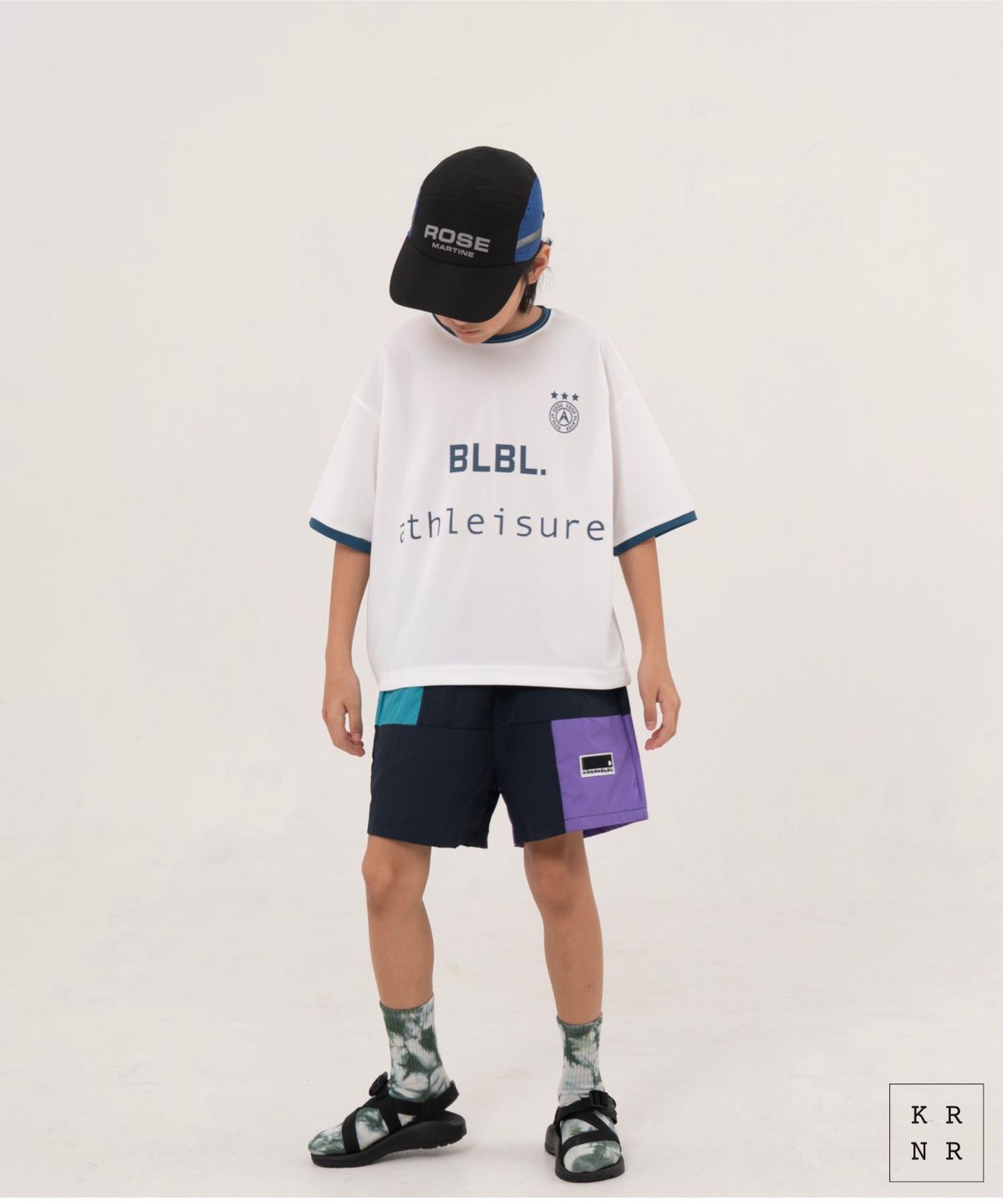 쿠르나르(KRNR) 쿨 컬러 블록 쇼츠 팬츠 블루, 블랙