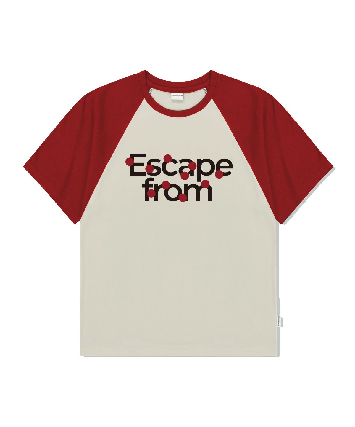 이스케이프프롬(ESCAPEFROM) 로고 레드 써클 프린트 래글런 배색 반팔티 레드