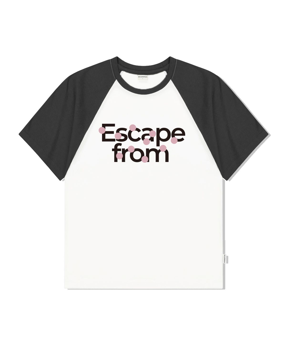 이스케이프프롬(ESCAPEFROM) 로고 핑크 써클 프린트 래글런 배색 반팔티 차콜