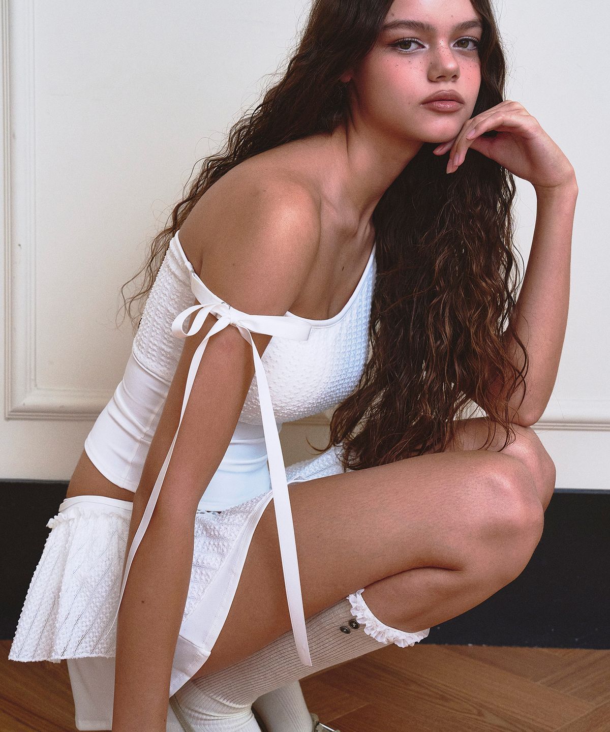 비나제이(VINAJ) 레이스 레이어드 스커트 커버업 (White)