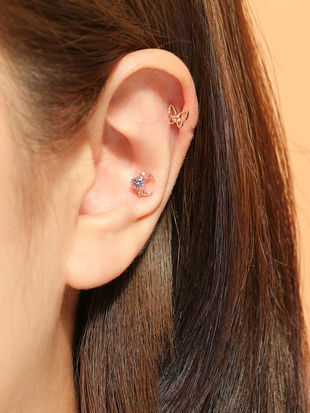 미니멀피어싱(MINIMALPIERCING) 14K 엔틱 루나 하트 피어싱 귀걸이