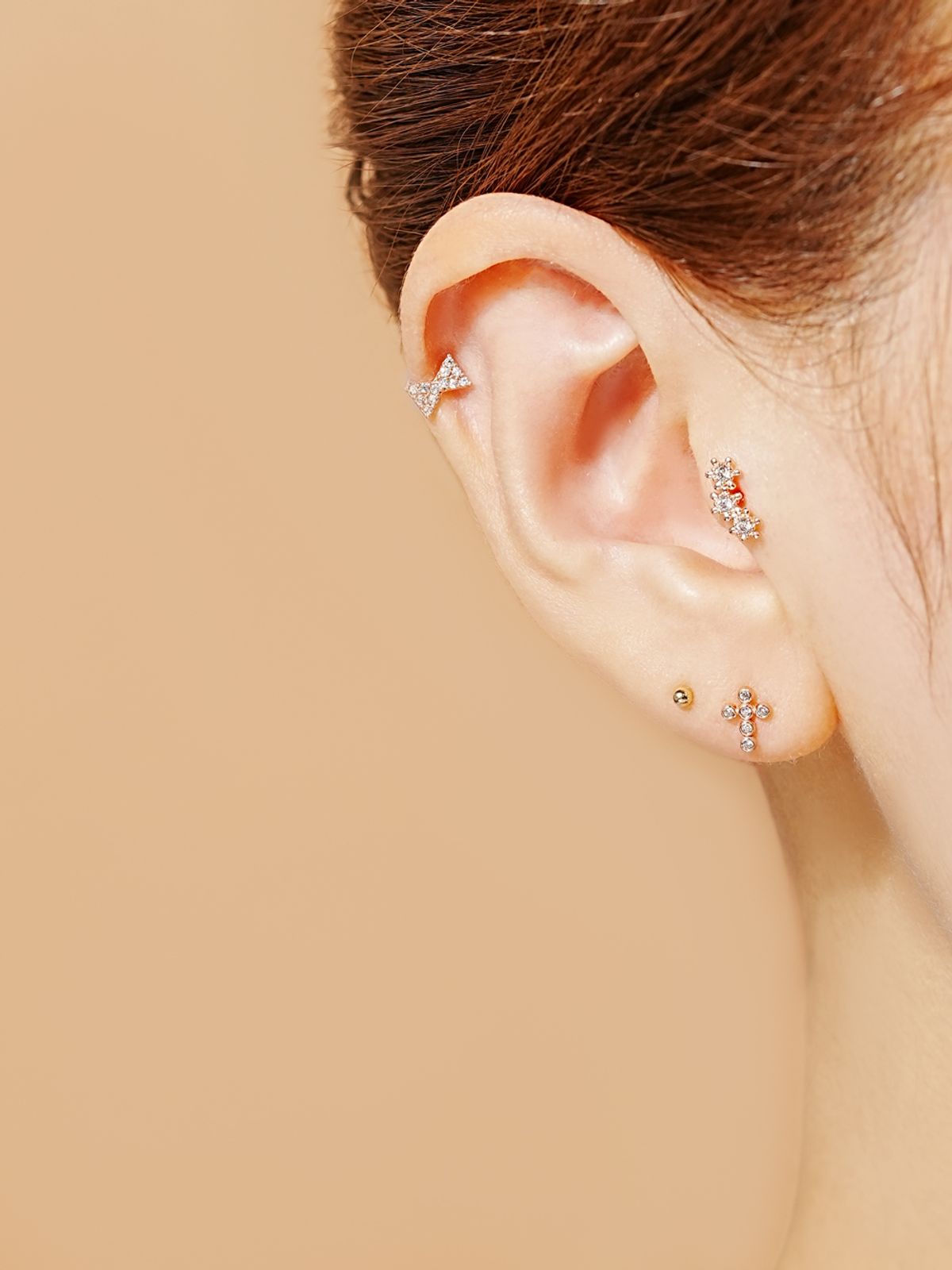 미니멀피어싱(MINIMALPIERCING) 14K 도트 십자가 피어싱 귀걸이
