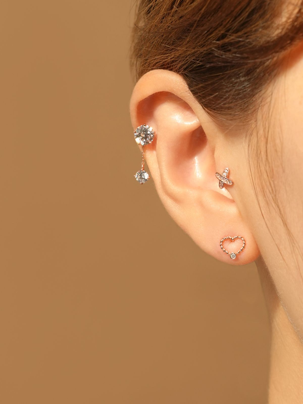 미니멀피어싱(MINIMALPIERCING) 14K 큐빅 프레첼 하트 피어싱 귀걸이