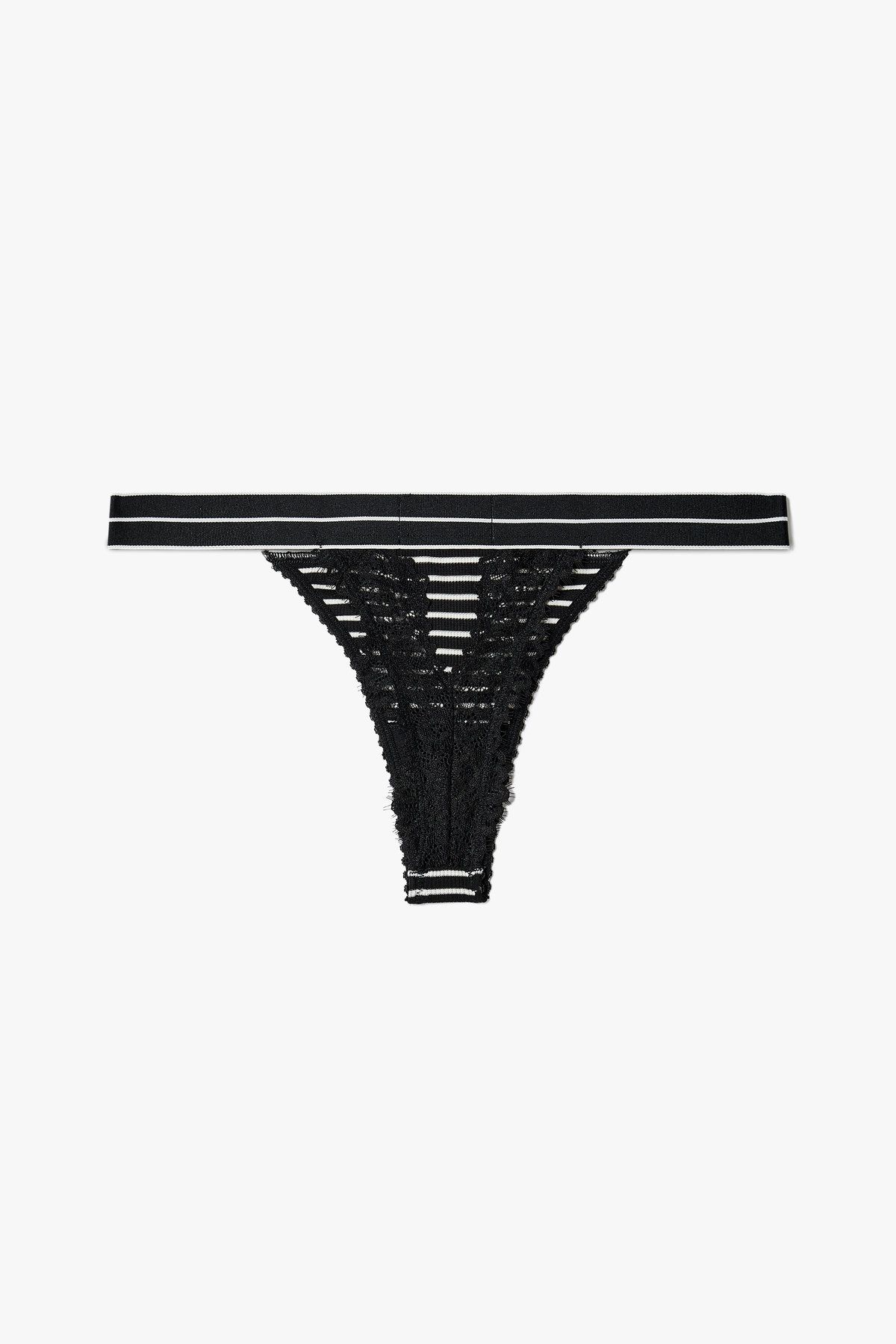 엠포리오 아르마니 언더웨어(EMPORIO ARMANI UNDERWEAR) 여성 스트라이프 로고 밴딩 티팬티 _블랙 0825110530