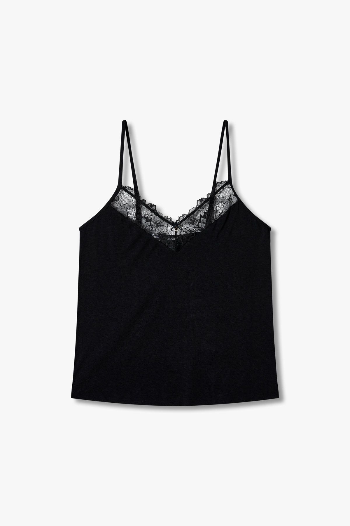 엠포리오 아르마니 언더웨어(EMPORIO ARMANI UNDERWEAR) 여성 레이스 브이넥 레이온 파자마 탑 _블랙 0825113504