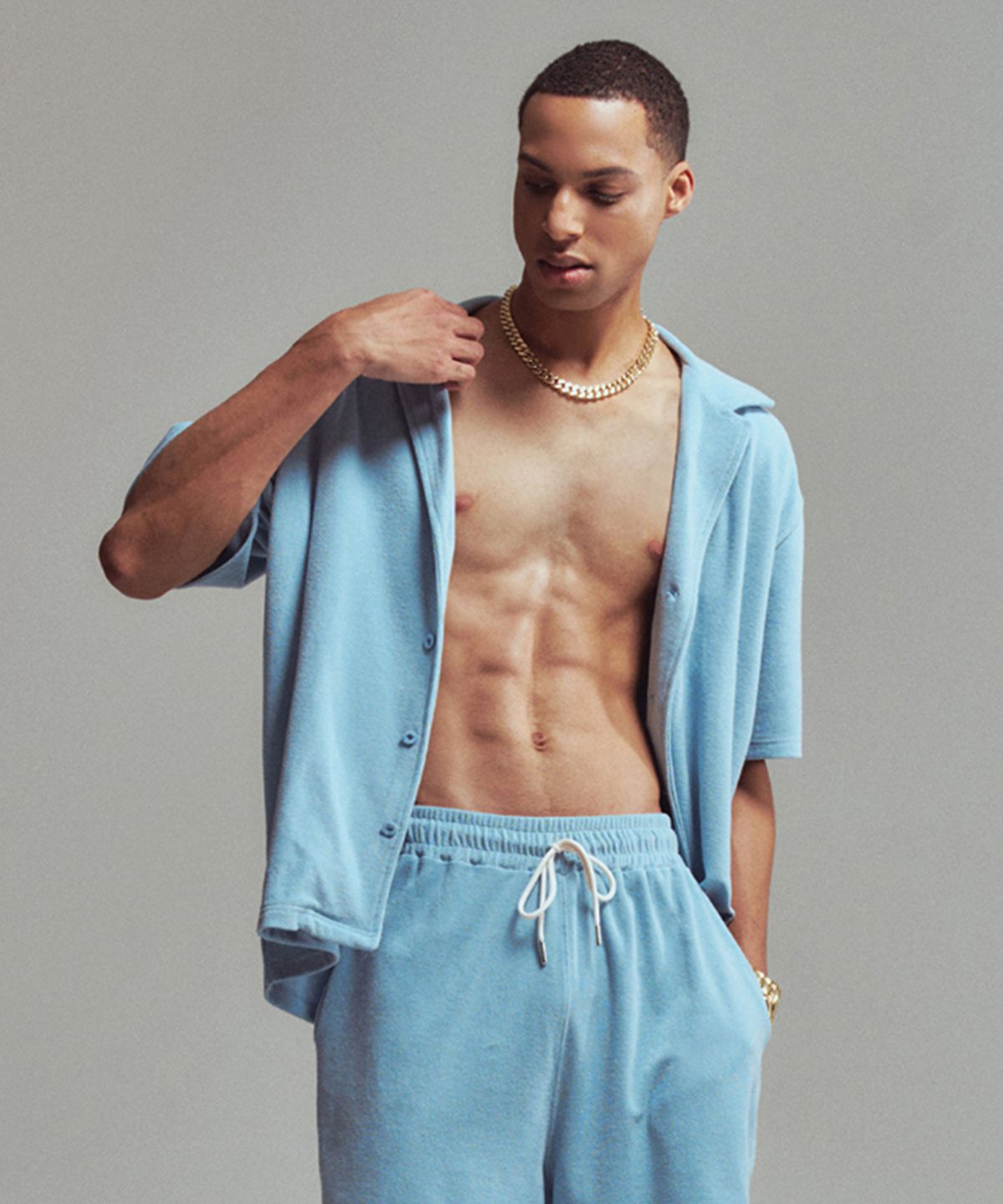 에르에르(ERER) Men Towel shirt Sky blue