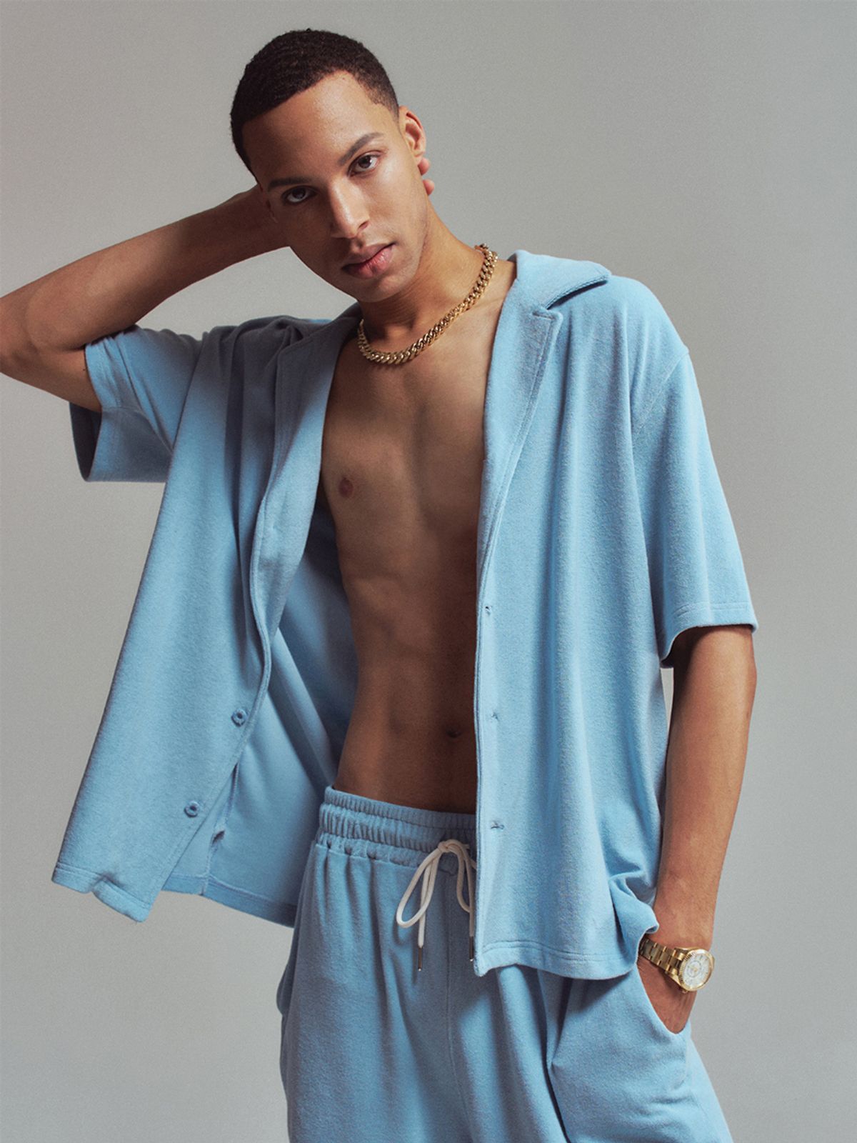 에르에르(ERER) Men Towel shirt Sky blue