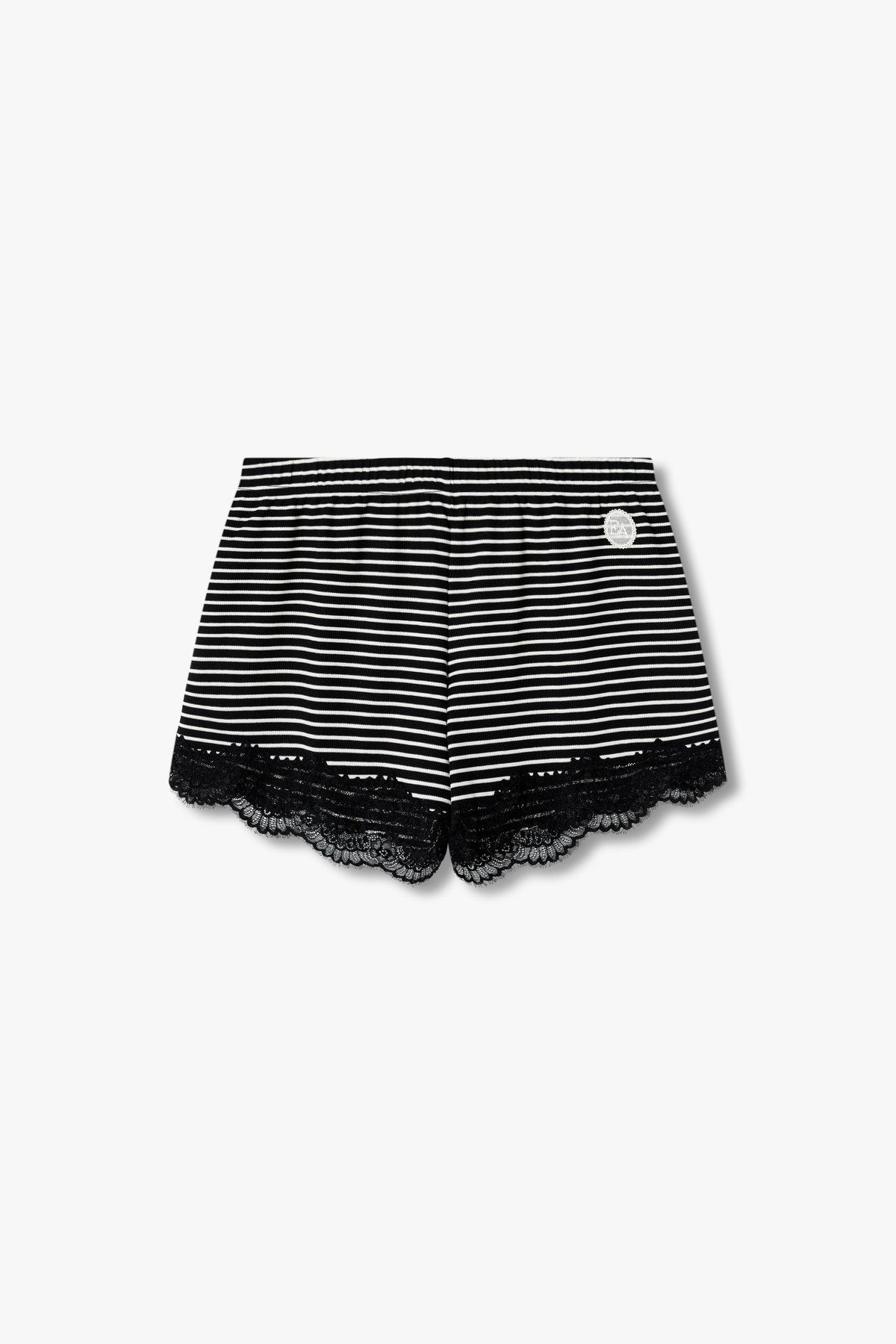 엠포리오 아르마니 언더웨어(EMPORIO ARMANI UNDERWEAR) 여성 레이스 트림 스트라이프 라운지 쇼츠 _블랙 0825131508