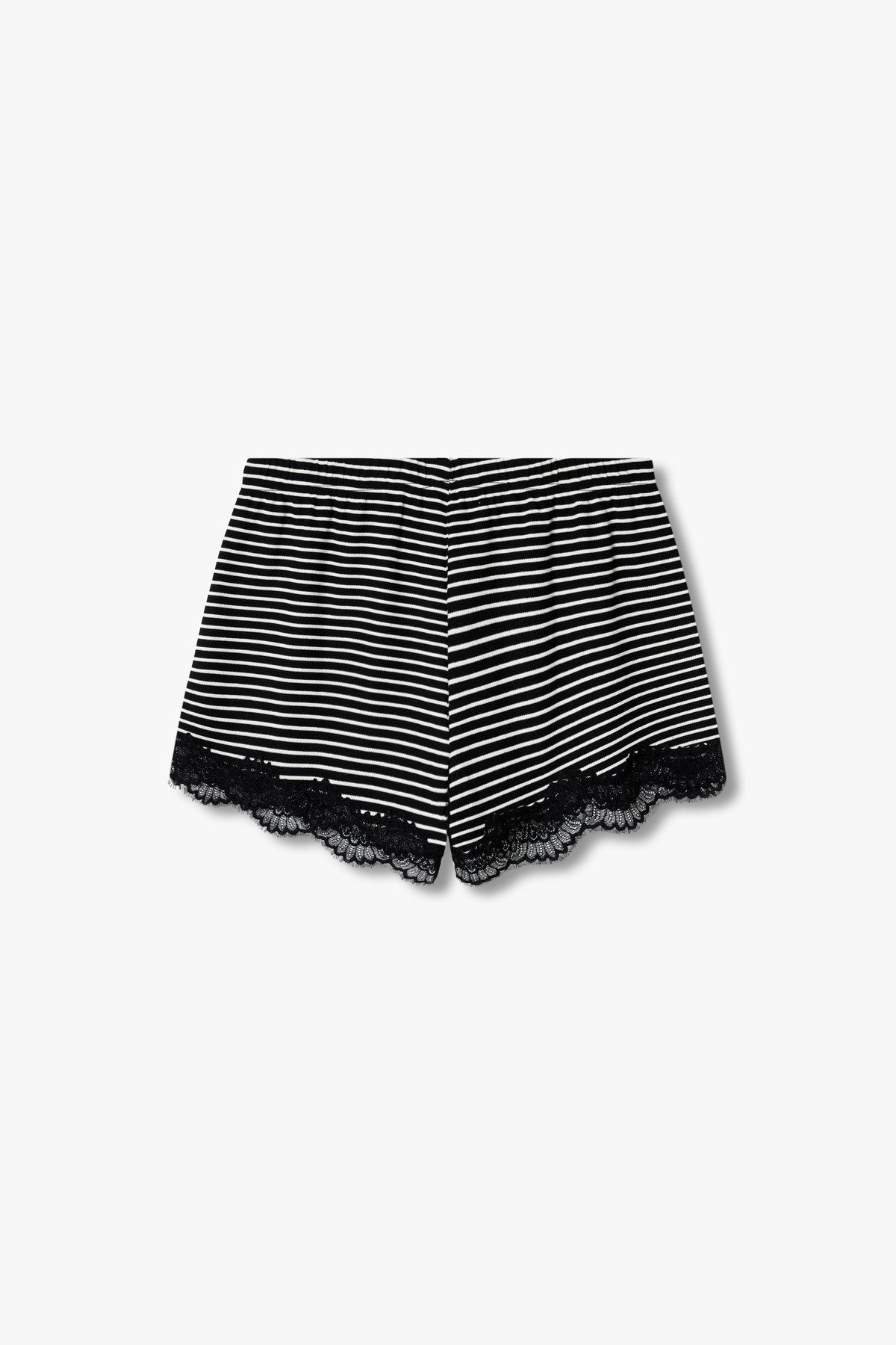 엠포리오 아르마니 언더웨어(EMPORIO ARMANI UNDERWEAR) 여성 레이스 트림 스트라이프 라운지 쇼츠 _블랙 0825131508