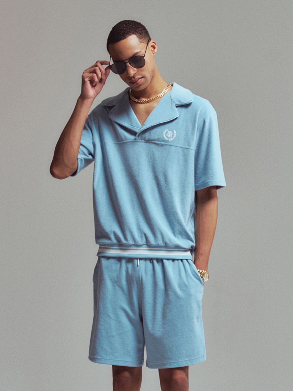 에르에르(ERER) Men Towel collar t-shirt Sky blue