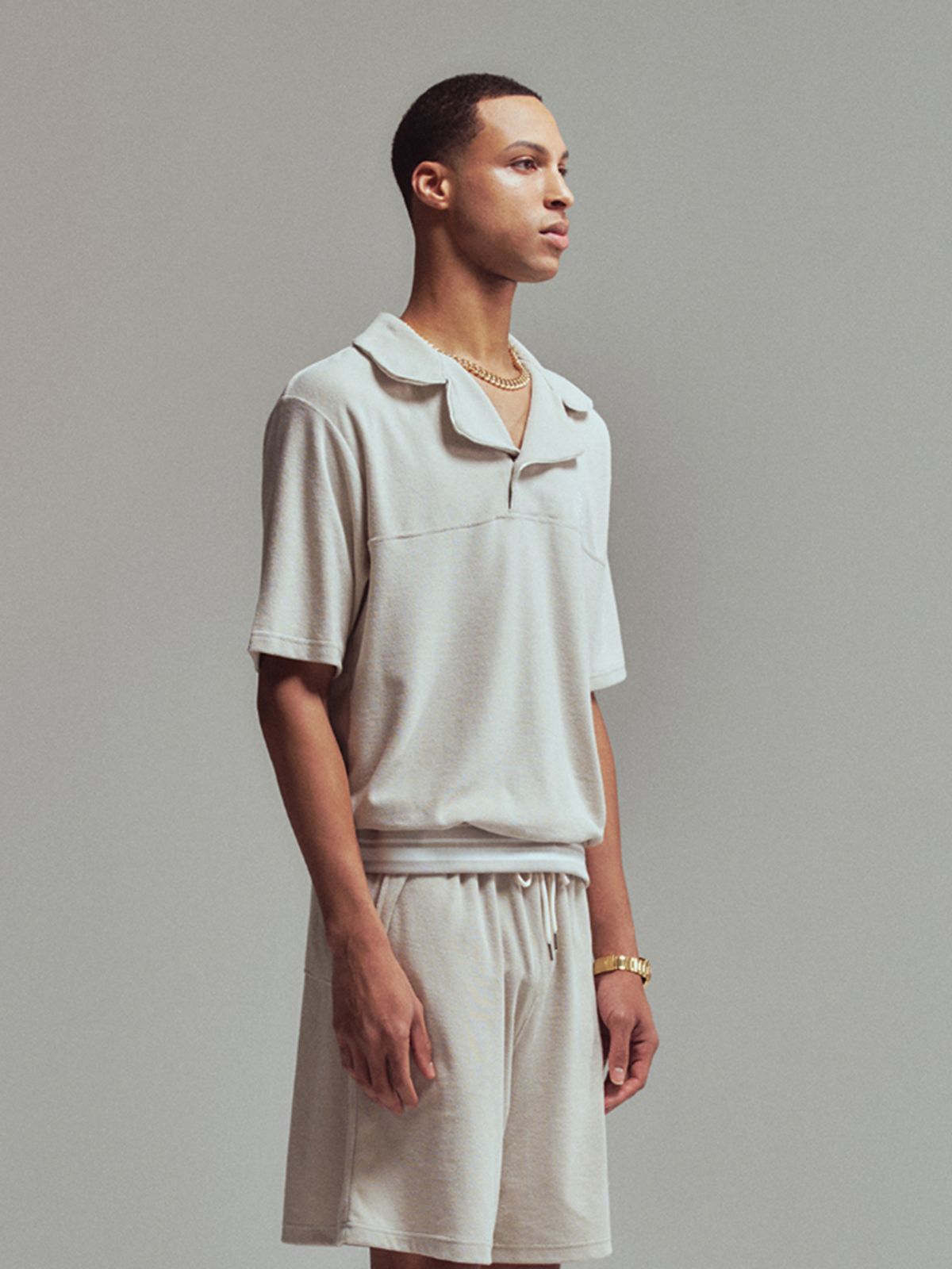 에르에르(ERER) Men Towel collar t-shirt Gray