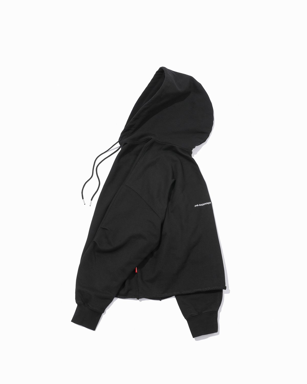 피에스쇼퍼(PSSHOPPER) 스몰로고 워싱 컷팅 후드 [블랙]