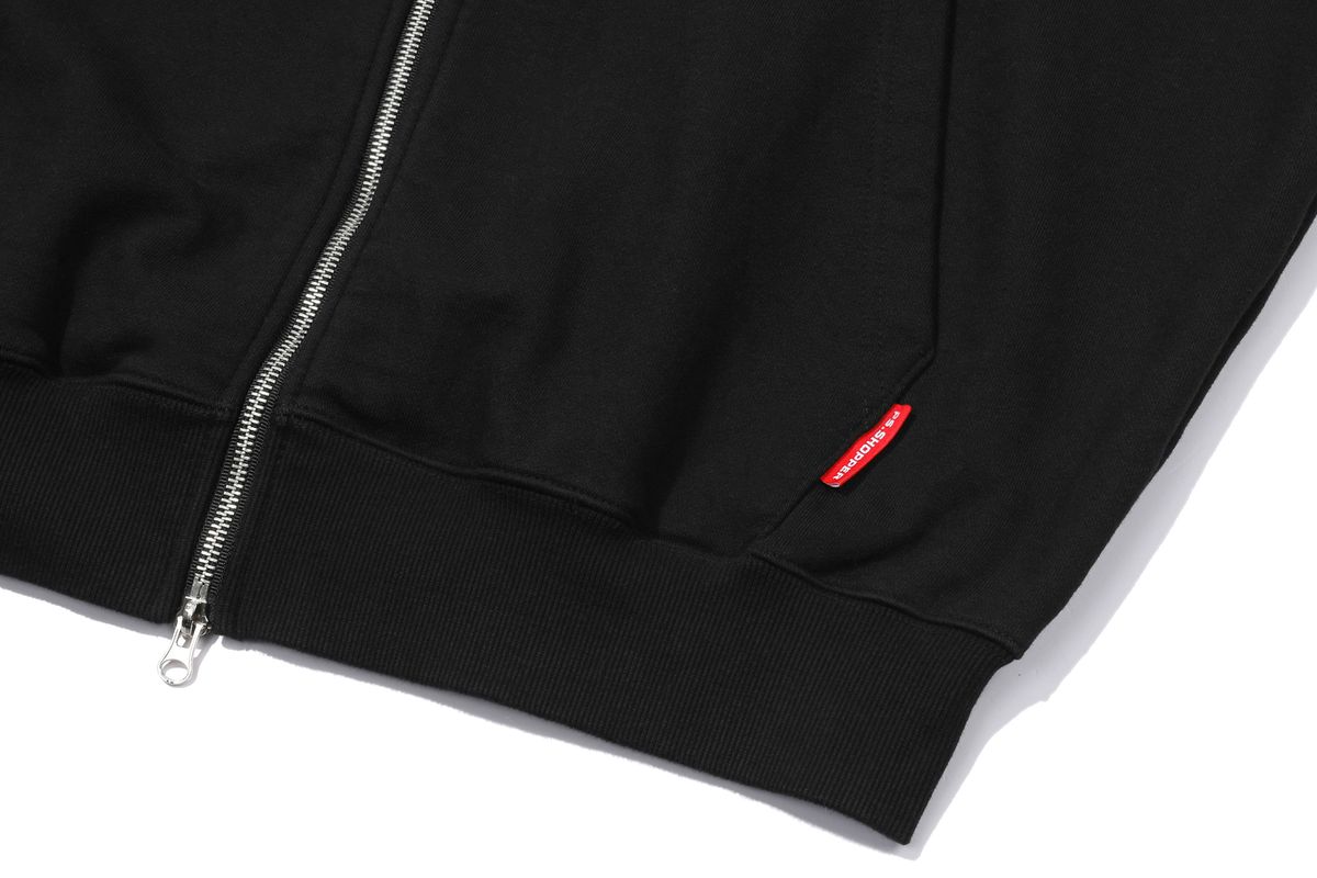 피에스쇼퍼(PSSHOPPER) 스몰로고 워싱 후드 집업 [블랙]