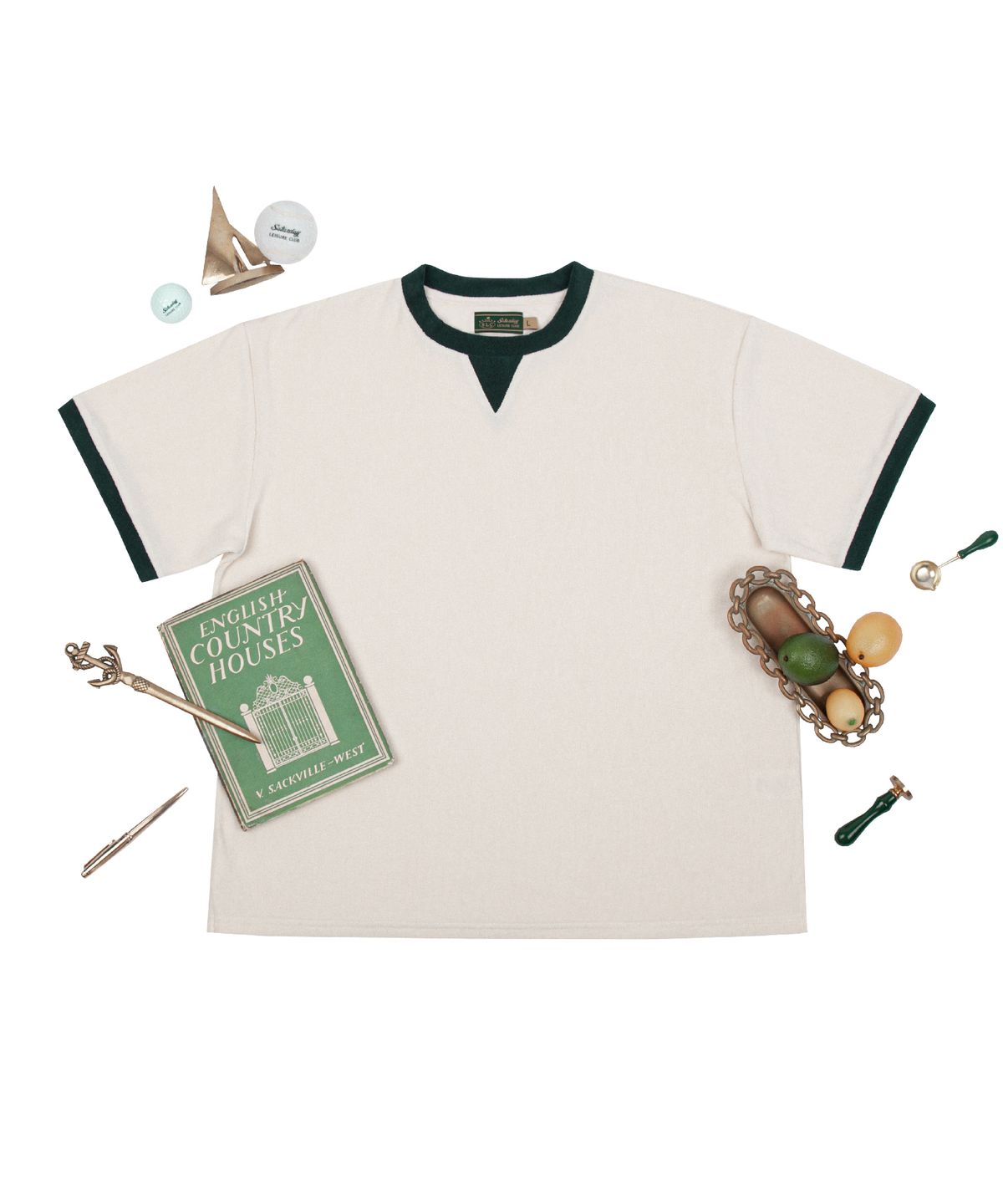 세러데이 레저 클럽(SATURDAY LEISURE CLUB) Leisure Terry Ringer T-Shirt (Unisex) - British Racing Green & Ivory