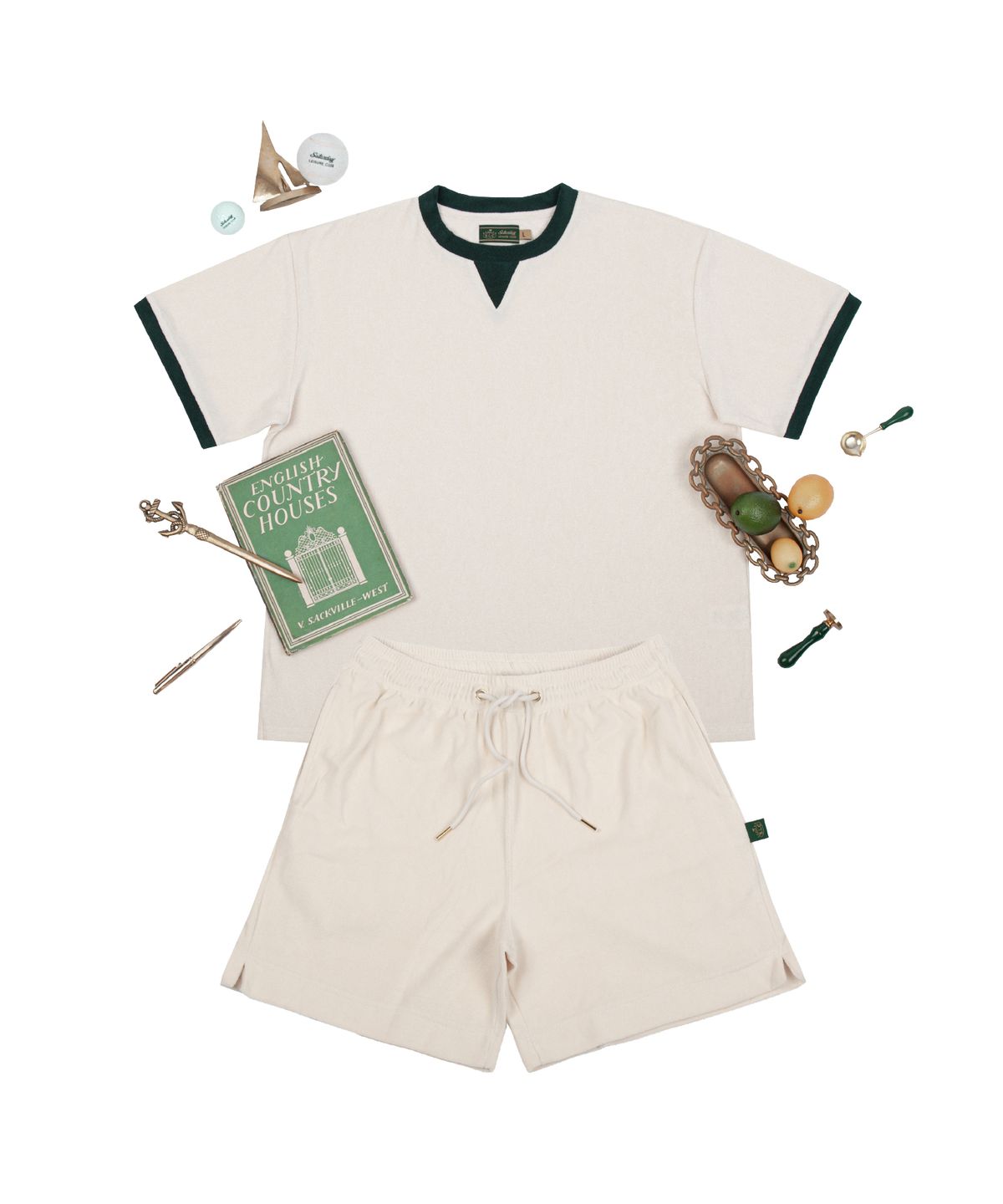 세러데이 레저 클럽(SATURDAY LEISURE CLUB) Leisure Terry Ringer T-Shirt (Unisex) - British Racing Green & Ivory