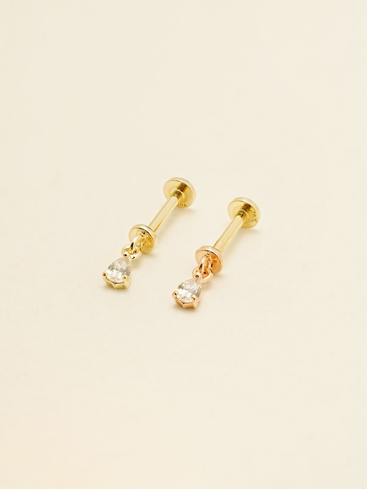 미니멀피어싱(MINIMALPIERCING) 14K 인터널 타이니 물방울 큐빅 드롭 라블렛 피어싱 귀걸이