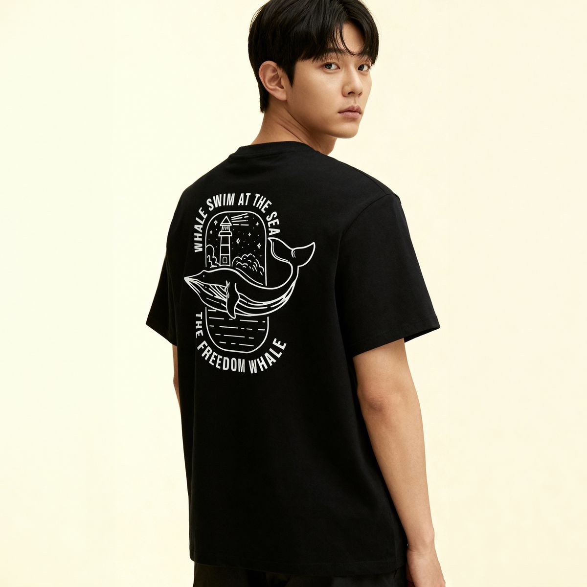 옥스타(OKSTAR) 등대 고래 반팔티