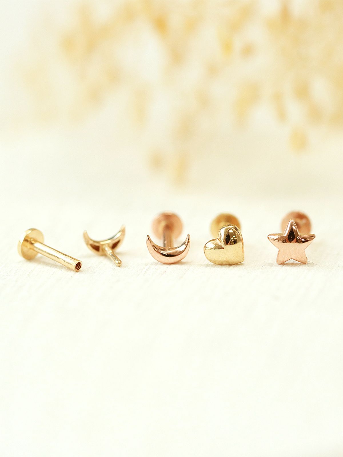 미니멀피어싱(MINIMALPIERCING) [0.8mm]14K 인터널 미니 통통 달 별 하트 라블렛 피어싱 귀걸이